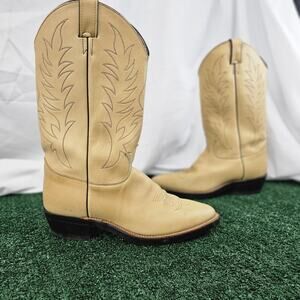 Justin Men's Cowboy Boots 1122 Natural Mulehide Leather Western Roper Size 10 EE